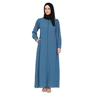 A-line abaya with potli buttons on front panel - French blue